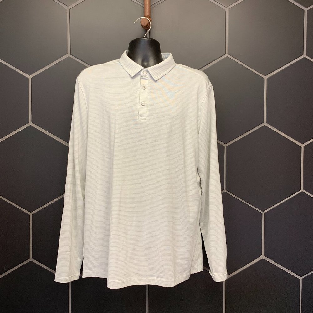 -Used! Mens Light Gray Half Button Up Long Sleeve Athletic Golf Shirt Size L